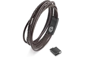 Akitsune Ambush bransoletka ze skóry syntetycznej | Magnetyczne zapięcie ze stali nierdzewnej - bransoletka wrap dla mężczyzn kobiet - w tym piękne pudełko na biżuterię