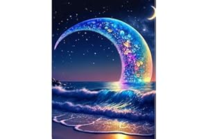 DAERLE Diamond Painting, Pintura Diamante Kits Completos, Kits de Punto de Cruz para Adultos, Kit de Pintura de Diamantes, Cuadros Diamantes 5D, Artesanal para la Decoración Luna Sobre el Mar 30X40cm