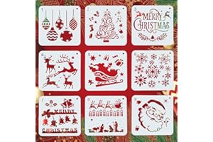 KLYNGTSK 9 Stück Weihnachten Schablonen Set Kunststoff Weihnachts Schablonen Vorlagen Weinachten Zeichnung Malerei Schablonen Weihnachtsbaum Zeichenschablonen Malschablonen für Weihnachtsdekoration