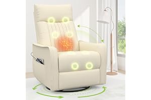 sisolos Recliner Armchairs 3-In-1 Recliner sofa with Massage & Heat, 360° Swivel Rocking Chair with Padded Cushion, Armchair for Living Room with Adjustable Leg Rest and Reclining Functions