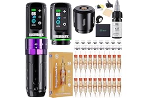 Dragonhawk L3 Kit Máquina de Tatuar Inalámbrica, Rotativa Tattoo Gun 7 Strokes Length, 2 Baterías 2000 mAh,Conector RCA, Agujas,para Principiantes