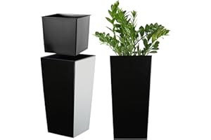 KADAX Macetero Alto de Diseño Moderno para Plantas de Interior y Exterior, Maceta Grande de Plástico, Jardinera Alta (Negro, Liso, 46.5 cm)