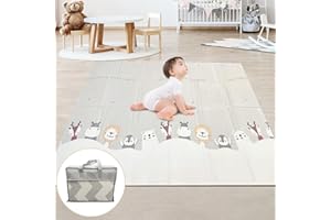 QINER Foldable Play Mat, Play Mats for Floor, 150 x 180 x 1 cm Large Play Mat for Baby with Carry Bag, Waterproof XPE Foam Play Mat for Kids, Soft Folding Wipeable, Indoor Outdoor Playing Mat