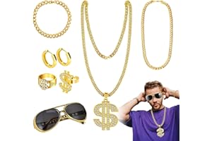 CarPlusStudio Dollar Sign Necklace - Gold Chain Fancy Dress Gold Plated Dollar Sign Necklace Chain with Rhinestones, Hip Hop Rapper Accessories for Men Women Party Favor
