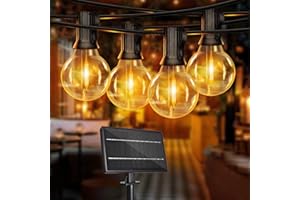 SUWIN 60FT Solar String Lights Outdoor, LED Garden String Lighting with Shatterproof Bulbs, Waterproof Globe G40 Solar Powered Festoon Light Outdoor for Backyard Porch Patio, Warm White