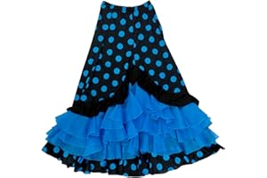 Ropa de Arabia Falda Flamenco con Lunares y Volantes en V para Bailar sevillanas, Flamenco, danzas españolas y gitanas