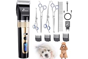 Gimars 6 en 1 Maquina Cortar Pelo Perros con Set Profesional de Tijeras, Cortapelos Perros Silencioso 7000 RPM, Maquina de Cortar Pelo Perro Recargable e Inalámbrica para Pelaje Denso