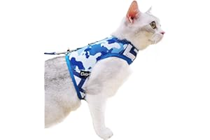 Yizhi Miaow Escape Proof Cat Harness with Leash Medium, Adjustable Cat Walking Jackets, Padded Cat Vest Blue Camo