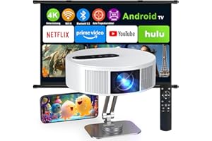 EVARY 4K Proiettore Portatile Home Cinema Proiettore TV 360° Rotabile Staffa WiFi 6 Bluetooth 5.2 Correzione Trapezoidale Focus Elettrico Videoproiettore Compatibile con TV/USB/laptop/HDMI/iOS/Smartphone