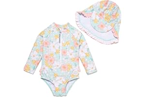 Mazuliso Baby Bambina UPF50+ Costume da Bagno Intero Maniche Lunga con Cerniera e Cappello