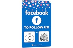 One Tap Only NFC Business Follow Cards – Compatible with Facebook – Reusable Smart Tap & QR – Works with All Phones – Contactless Customer Feedback Tool (1-Facebook)