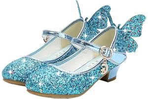 YOSICIL Mädchen Prinzessin Schuhe ELSA Schmetterling Schuhe mit Absatz Pailletten Glitzer Schuhe Kinder Ballerinas Hochzeitsschuhe Partei Festschuhe Karneval Halloween Party 26-38