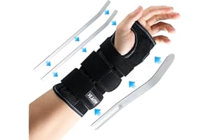 AGPTEK Opaska na prawy i lewy nadgarstek, uniwersalna opaska na nadgarstek z 3 odpinanymi aluminiowymi szynami na zapalenie ścięgien, zapalenie stawów i skręcenia, idealna do snu, regulowana 16–23 cm