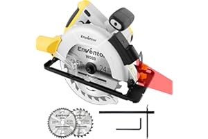 Enventor Circular Saw, 1200W 5800RPM Pure Copper Motor Electric Circular Saws with Laser Guide, 2 Saw Blades(185mm, 24T+ 40T), Max Cutting Depth 62mm (90°), 42mm (45°) for Wood Cutting Corded 76343-1L