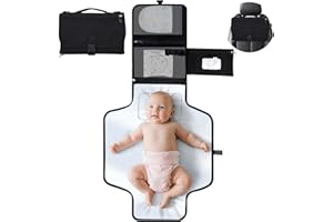 VINATO Wickelunterlage Unterwegs mit 5 Taschen, Falbar Tragbare Windeltasche mit Abnehmbare Feuchttücher Tasche, 70x56cm, Wasserdicht Abwaschbar Wickelunterlage für Unterwegs, Reisen