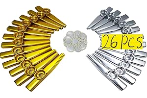 Fartime 26Pcs Metal Gold And Silver Kazoos With 20Pcs Kazoo Flute Diaphragms,Musical Instruments,Good Gift for Kids,A Good Companion for Ukulele, Violin, Guitar,Piano Keyboard.