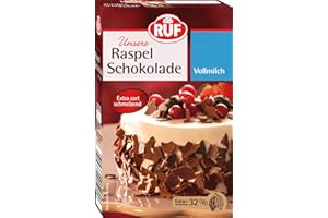 ‎RUF RUF Raspel-Schokolade Vollmilch, hauchdünn geraspelte Vollmilchschokolade, Schoko-Raspeln zartschmelzend für Kuchen, Torten, Muffins & Eis, glutenfrei