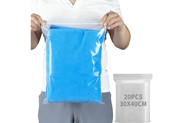 HIGA-JKL återförslutningsbar klar plast Ziplock, klädförvaring, stor återförslutningsbar klar plast, grepptätningspåsar, tryckförseglingsväskor, 20 st (inget hål)