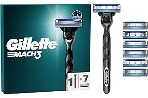 Gillette Mach3 Maszynka do golenia dla mężczyzn, maszynka z 3 ostrzami, 1 maszynka do golenia Gillette, 7 ostrzy wymiennych do maszynek do golenia, z rączką ze stali nierdzewnej