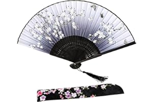 ERUINFANG Hand Fan Folding Handheld Folding Fan with Storage Bag Chinese Fan Silk Bamboo Fan Black Hand Fans for Dancing Party Wedding Gifts Home Decorations