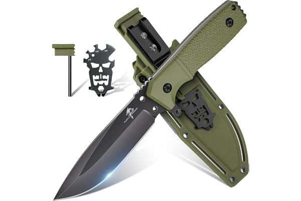 Purple Dragon Couteau de Survie Vert-Gris Avec Fourreau Kydex, Outdoor Full Tang Fixe en Une Seule Pièce d'Acier D2, Pour Camping, Cadeaux Pour Hommes