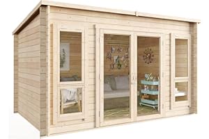 BillyOh Log Cabin Summerhouse Garden Office Studio Summer House Modern Pent Carmen Outdoor Room (Pressure Treated, 12 x 8)