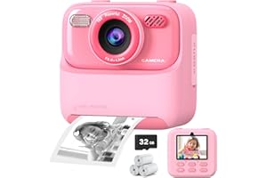 CIMIZI Appareil Photo Instantané Enfant, 1080P HD Vidéo Selfie Caméra Enfant pour Enfants avec Carte de 32 Go et Papier Photo Imprim, Noël et anniversaire Cadeau Jouet pour Filles Garçons Adolescent 3-12 Ans