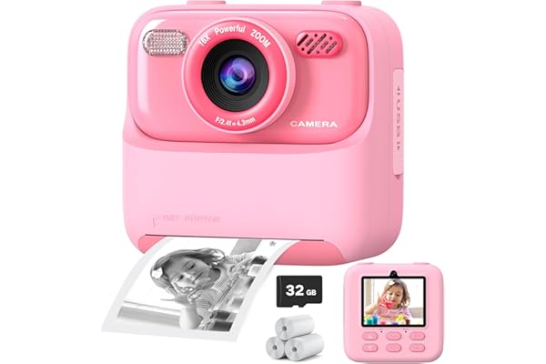 Appareil Photo Instantané Enfant, 1080P HD Vidéo Selfie Caméra Enfant pour Enfants avec Carte de 32 Go et Papier Photo Imprim, Noël et anniversaire Cadeau Jouet pour Filles Garçons Adolescent 3-12 Ans
