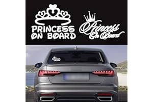 TOMALL 2 Piezas Princesa a Bordo Coche Ventana Vinilo Pegatinas Impermeable Autoadhesivo Princesa Corona para Coche Camión Parachoques Tronco Decoración (Blanco)