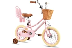 RULLY Donna Vélo Enfant 12 14 16 Pouces Fille 2-7 Ans – Vélo Princesse avec Siège Poupée, Petites Roues, Panier et Rubans – Multicolore