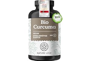 ‎NATURE LOVE NATURE LOVE Bio Curcuma - 240 Kapseln - mit Curcumin aus Kurkuma und Piperin aus schwarzem Pfeffer - hochdosiert, vegan, laborgeprüft und in Deutschland hergestellt