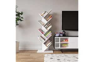 YITAHOME Libreria Scaffale Libreria in Legno Porta Libri, Moderna Autoportante Libreria CD Riviste Salvaspazio Verticale Libreria Legno Portaoggetti per Sala Camera Studio Soggiorno Ufficio, Bianco