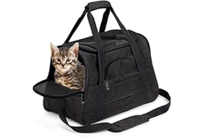 Bibykivn Transporttasche Katze und Hunde, Faltkatzen mit Tragetasche, Abnehmbares Fleece Pad und Atmungsaktives Netz für Hunde und Katzen für Reisen im Flugzeug, Auto oder Zug (Schwarz, M)