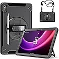 Junfire Case for Lenovo Tab P11 2nd Gen 11.5 inch 2022 (TB350FU / TB350XU), Rugged Protective Case with Rotating Kickstand Hand Strap Shoulder Belt for Lenovo Tab P11 Gen 2 Case, Black