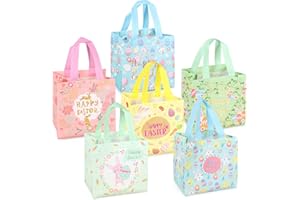 PARSUP 6 x Ostereiersuche-Taschen mit Griffen, Häschen Karotten Küken Ei Taschen, Oster Leckerei Taschen, multifunktionale Non-Woven Ostertaschen zum Verpacken von Geschenken, Eiersuche, Partyzubehör