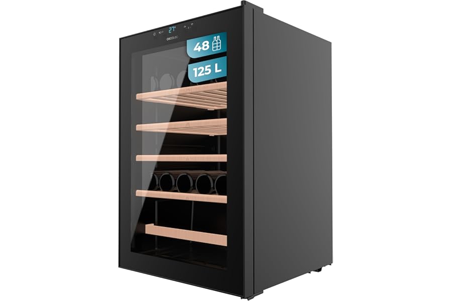 Cecotec Bolero GrandSommelier 4850 Black Compressor. 49 Bottles, Silent 42dB, Temperature 4-18ºC, Touch Panel, Interior LED, Eco-Friendly, Elegant and Modern Design