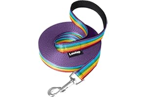 Loutep Rainbow Training Lead for Dogs 3m 5m 10m 15m 20m 25m 30m Strong Nylon Rope Extra Long Line Dog Lead Leash with Padded Handle for Large Medium Small Puppy Recall Pet Walking Obedience