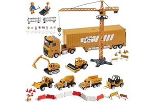 Coriver Camion Chantier Enfant, Véhicules pour Enfants, Camion avec Effets Lumières Musique Tracteur Grue Betonniere Grue Jouet Enfant, Camions pour 3 4 5 6 7 8+ Ans Cadeau d’Anniversaire