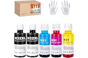 ATTA 31 32XL Ink Bottle Set Replacement for HP 32XL 31 Ink Work for Smart Tank 7301 7001 7602 5000 6001 5101 5102 Plus 651 551 455 457 450 All-in-One Ink-Tank (2 x 135ML 32XL Black, 70ML 31 Color)