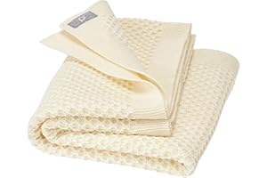 Disana WABEN-STRICKDECKE, 100% Bio-Merinowolle GOTS, IVN Best | kuschelweiche Decke mit Wabenmuster | Newborn Baby Kleinkind Kind Unisex | Made in Germany | Natur