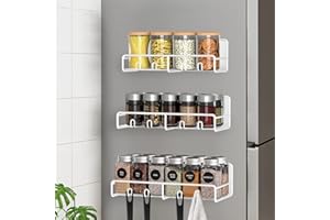 NOSTHEART 3 Piezas Especiero Magnético Estanteria Cocina para Refrigerador, Metal Organizador cocina Multiuso, No se requiere perforación Estante lateral del refrigerador, Blanco