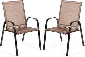 COSTWAY Set di 2 Sedie da Giardino, Sedie da Giardino per Patio in Textilene, con Braccioli Curvi, Telaio in Metallo, Sedia da Bistrot Portata 200 kg, Per Giardino Patio, 56 x 72 x 90 cm (Marrone)