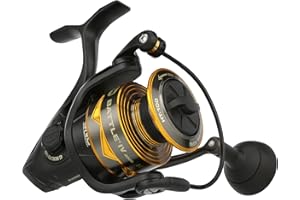 PENN Battle IV Spinning Reel, Saltwater Angler Fishing Reel for Sea Fish Lure & Bait, Bass, Pollack, Cod, Mackerel, Wrasse, Aluminum Spool, Robust Ambidextrous 1000-10000 Reel, Black, Gold & Smoke