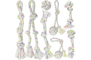 GaiusiKaisa Tough Dog Rope Toy for Aggressive Chewers, 100 Per Cent Natural White Cotton Rope Dog Chew Toys, Medium and Large Dog Toys, Tug of War Rope, Set of 8