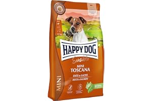 Happy Dog Sensible Mini Toscana anka & lax, 4 kg | Torrfoder med anka och lax - vetefria, små kroketter, för små hundar, 7,5%