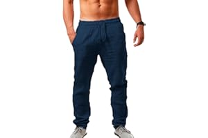 VANVENE Męskie lniane spodnie luźne dopasowanie na co dzień lekkie elastyczne talia sznurek joga plaża spodnie