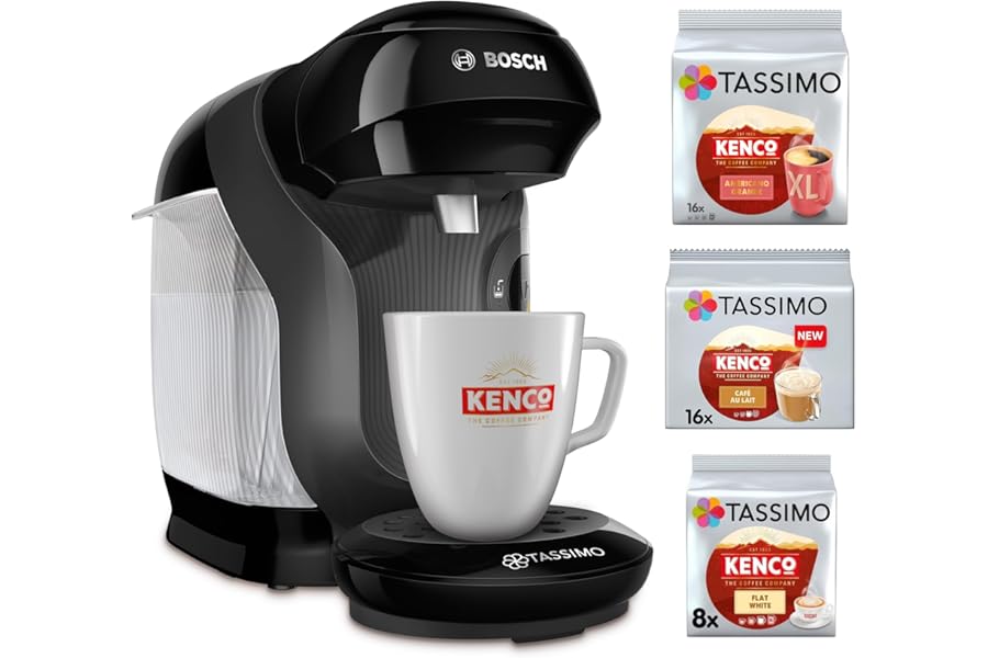 Tassimo by Bosch Style Friendly Pod Coffee Machine with 40 Kenco Drinks Starter Bundle, TAS112EGBC - Black