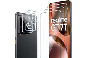 ELYCO Cristal Templado para Realme GT 7/GT 7T 5G, 3 Piezas Protector de Pantalla + 3 Piezas Protector de Lente Cámara, 9H Dureza Anti-Rasguños, HD Transparente