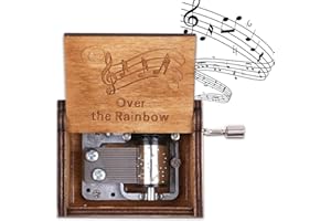 QENETY Over The Rainbow Music Box, Wooden Music Box Hand Crank Mini Classic Vintage Music Box Birthday/Christmas/Valentine's Day/Anivesarary Gift Music Box for Friends, Family (Wood color)
