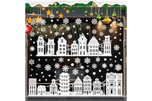 Aonveki Fensterbilder Weihnachten Häuser Selbstklebend, 9 Blätte Weihnachtsdeko Innen, Fensterdeko Weihnachts Fensterbilder für Winter Weihnachtsdeko Fenster